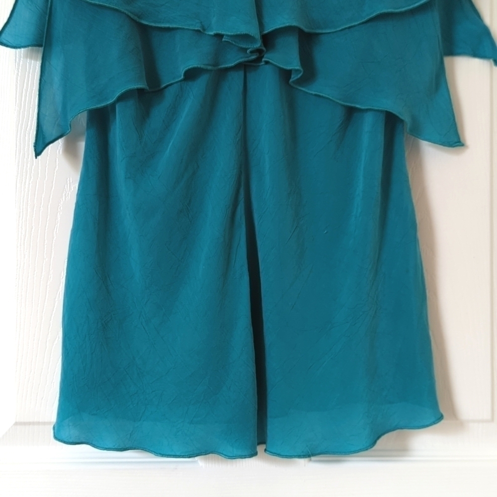 Click by Color Me Cotton 90's Vintage Flowy Layered Chiffon V-neck Tank Top Teal - Picture 7 of 11